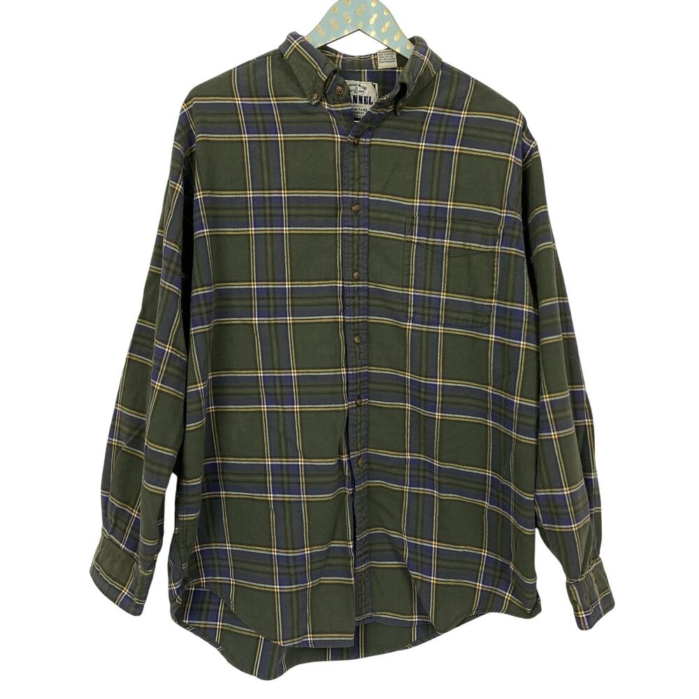 Vtg‎ American Eagle Flannel Shirt Mens Large Green Plaid Pocket Button Fader Y2K